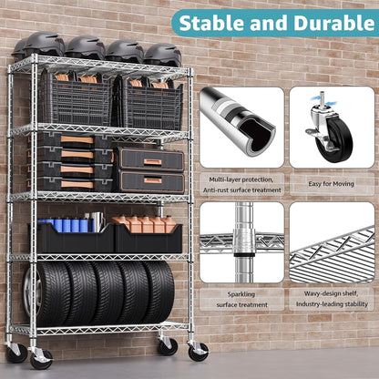 5-Shelf Storage Shelves,Wire Shelving Heavy Duty Metal Storage Shelving Unit Adjustable Garage