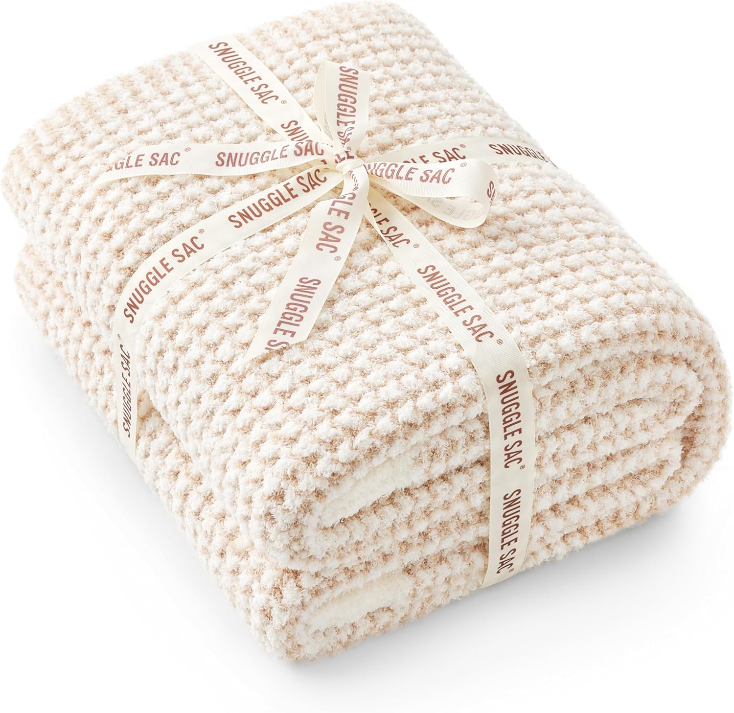 Snuggle Sac Cream Waffle Throw Blanket for Couch Bed Sofa 50x60 inches, Reversible Beige Blanket