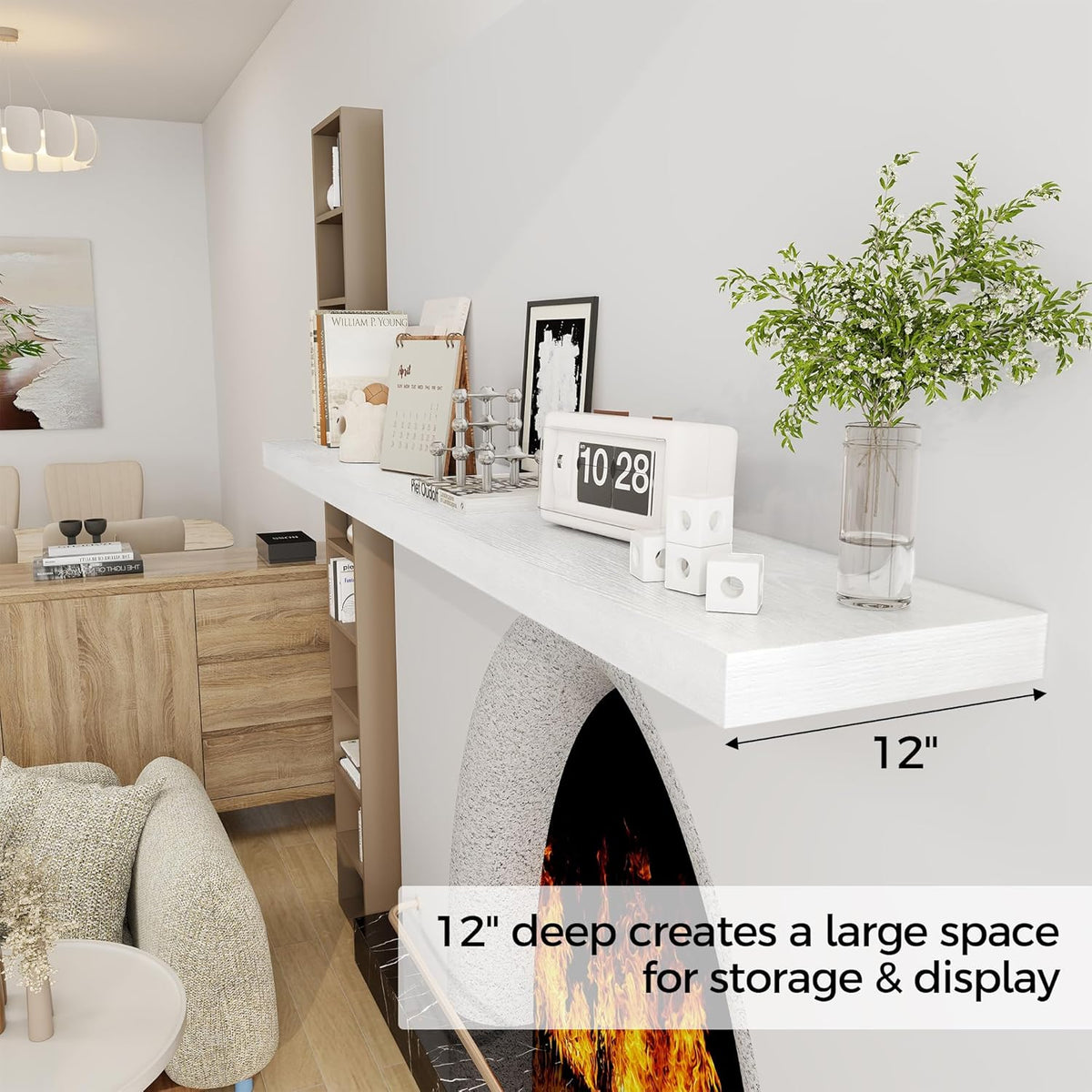 Fun Memories 72 Inch Floating Shelf, 12 Inch Deep Wall Shelf for Fireplace Mantel, Deep Storage