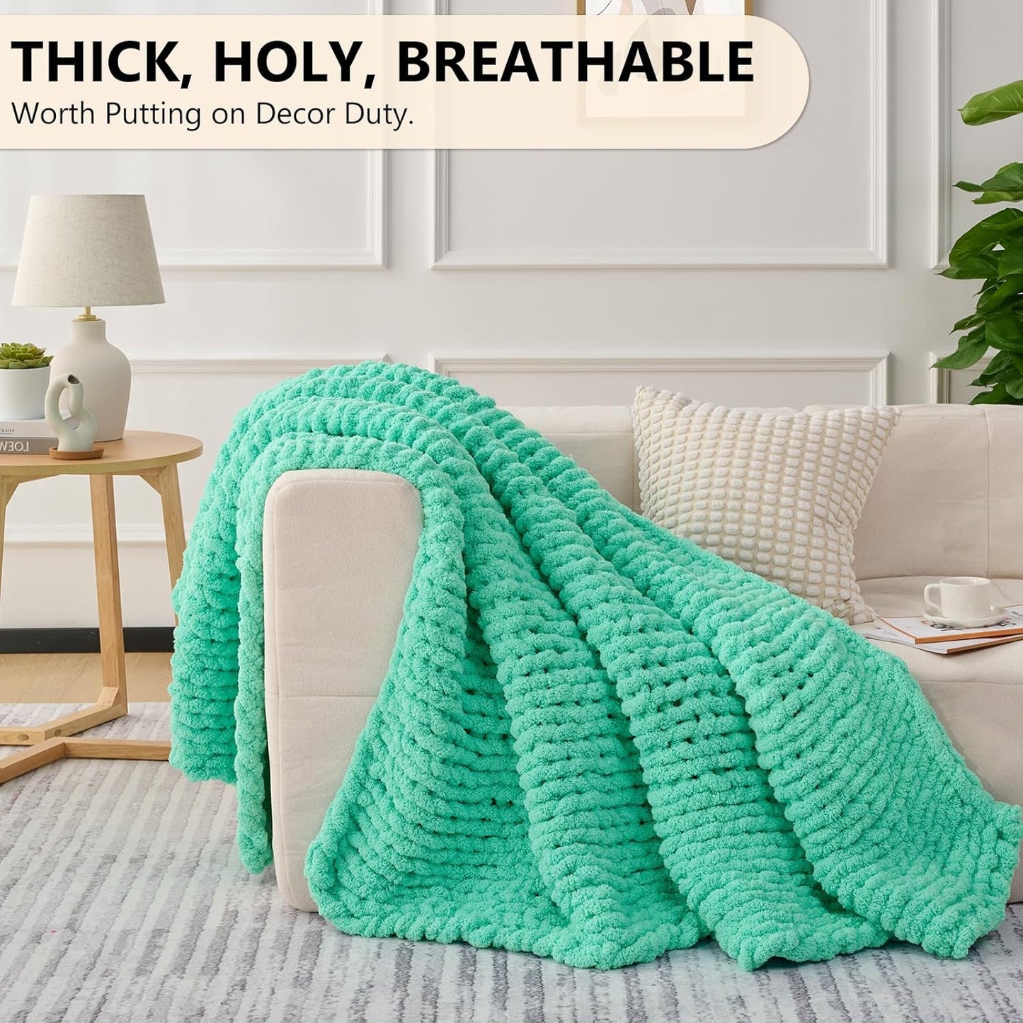 L'AGRATY Chunky Knit Blanket Throw: 60''x80'' Chenille Chunky Knitted Throw Blanket for Bed Couch