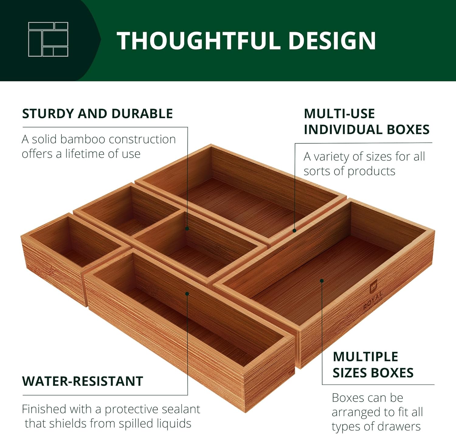 ROYAL CRAFT WOOD Premium Carbonized Bamboo Sticky Note Holder – Elegant & Durable Post-It Note