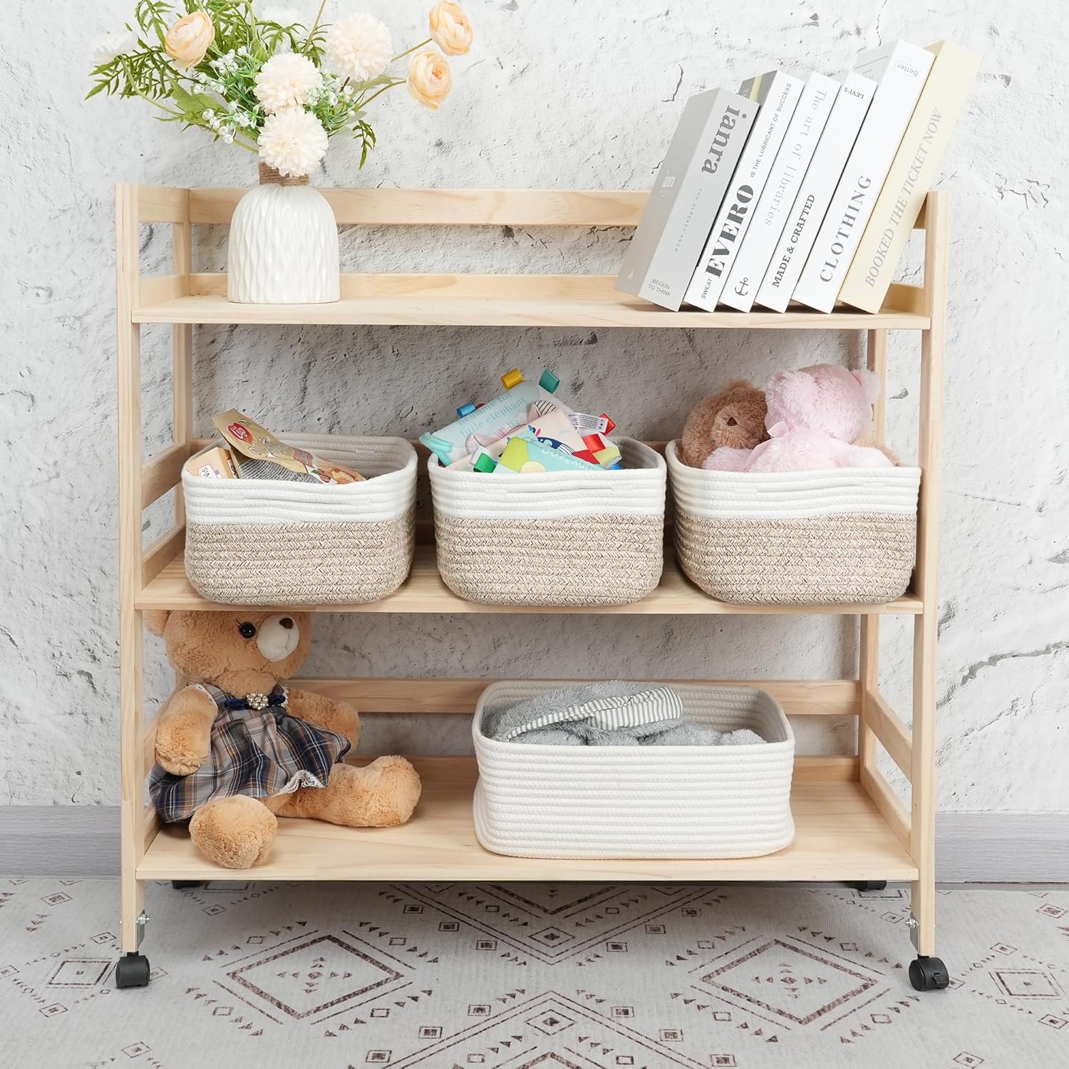 Small Woven Storage Baskets 12“X8”X5“ Decorative Rope Bins for Organizing Shelves, Closets, and