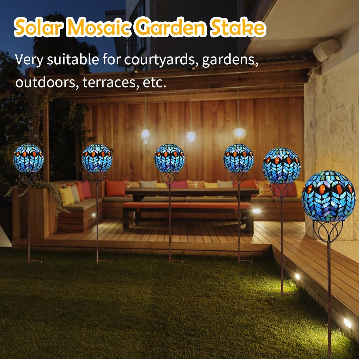 Afirst Solar Outdoor Garden Lights Decorative - Mosaic Solar Stakes Gazing Ball Waterproof Outdoor