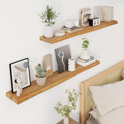Axeman 48 inch Floating Shelves for Wall - 8'' D Live Edge Rustic Solid Elm Wood Floating Shelves