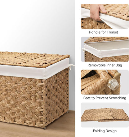 Wicker Storage Basket with Lid, 27.7 Gallon (105L) Large Blanket Basket with Lid, Woven Storage Bin