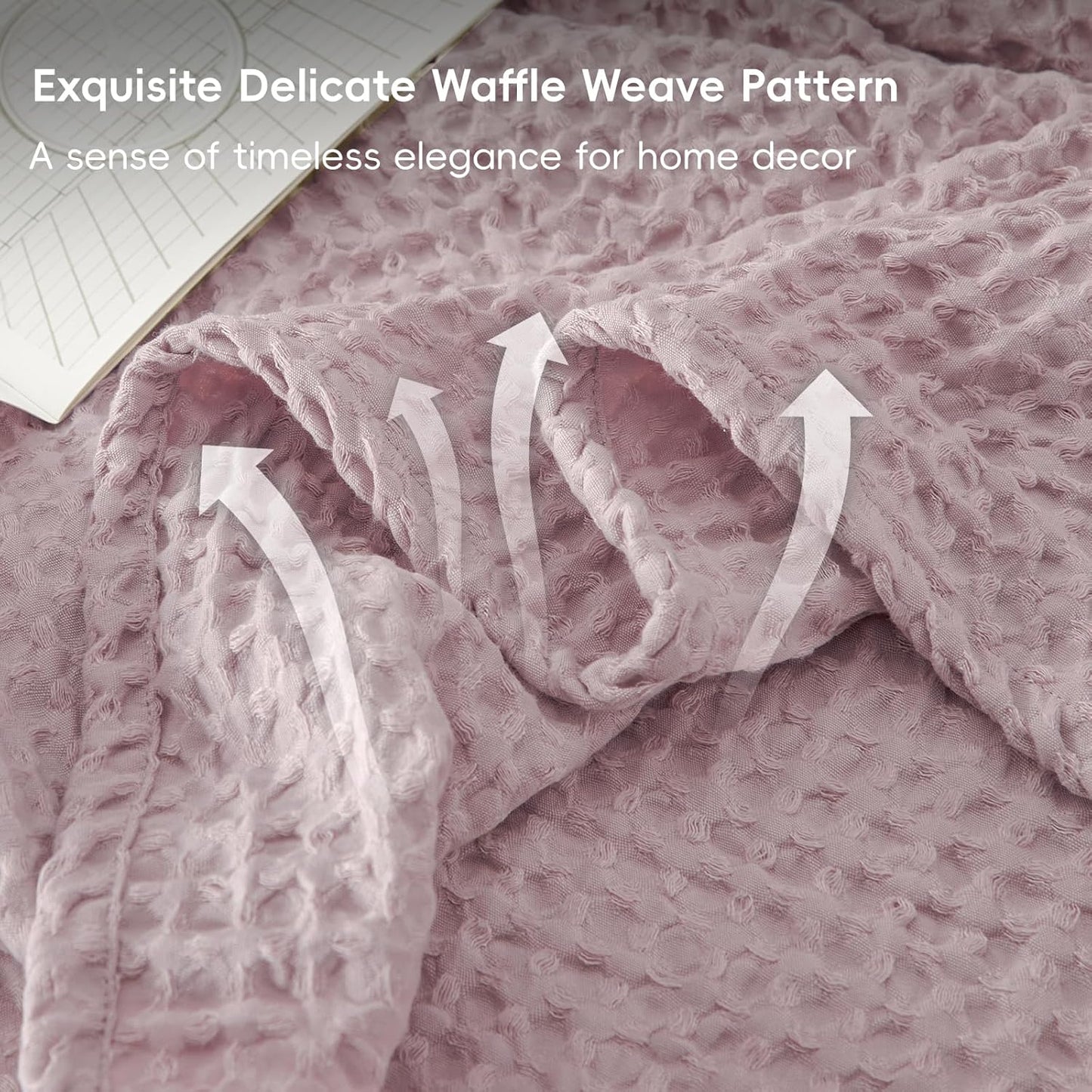PHF Ultra Soft Waffle Weave Blanket Twin Size 66"x 90"- Washed Lightweight Breathable Cozy Woven