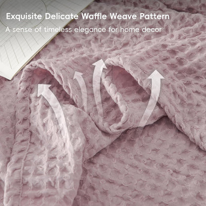 PHF Ultra Soft Waffle Weave Blanket King Size 104"x 90"- Washed Lightweight Breathable Cozy Woven