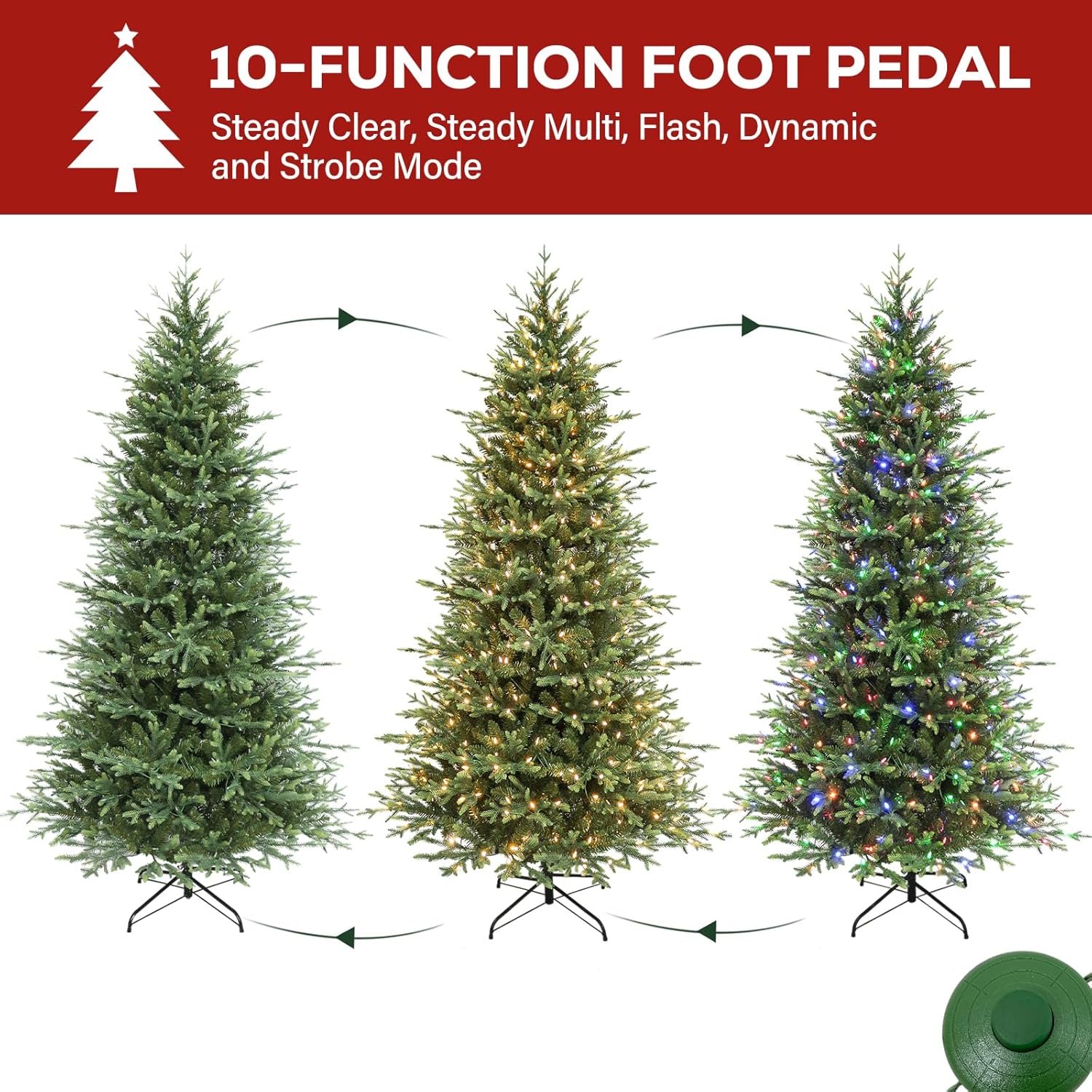 Hykolity 7.5 ft Prelit Christmas Tree, 2933 PE&PVC Realistic Branch Tips, Frasier Grande Christmas