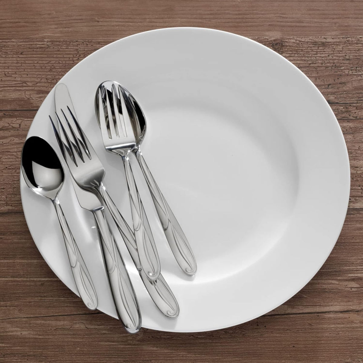 Mikasa Cocoa Blossom 65-Piece Flatware Set for 12, 18/10 Stainless Steel Silverware with Full