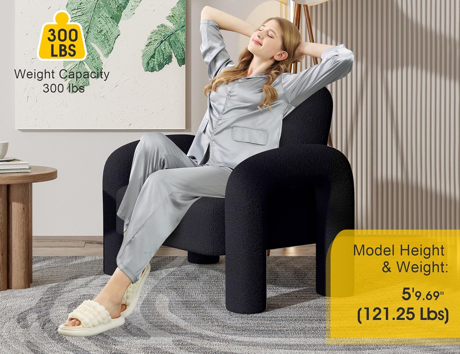 Modern Sherpa Accent Chair, Teddy Upholstered Arm Single Sofa, Cozy Fluffy Reading Chair for Living