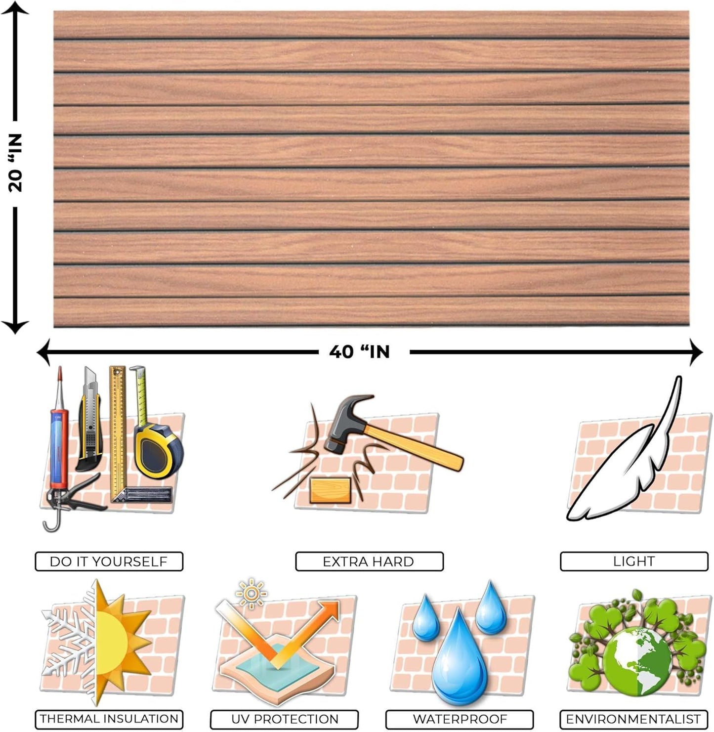 IZODEKOR 3D Wood Effect Wall Panels - Faux Wood Paneling for Living Room, Kitchen, Bathroom and