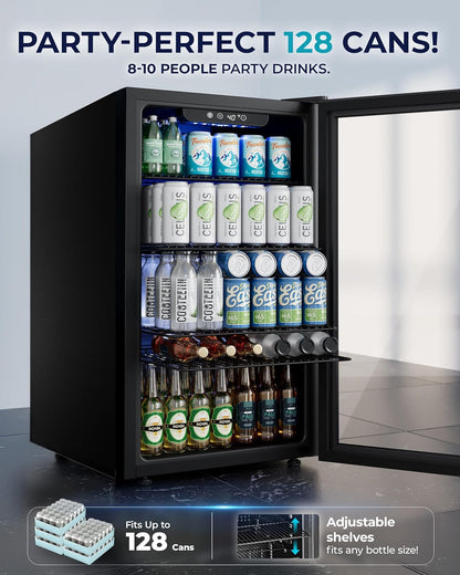 EUHOMY Beverage Refrigerator and Cooler, 128 Can Mini fridge with Glass Door, Small Refrigerator