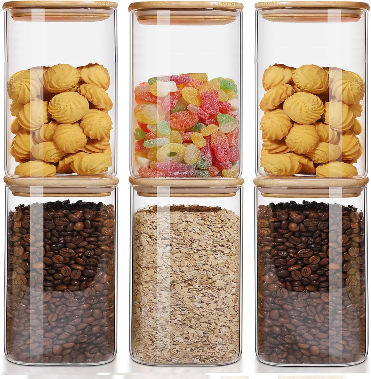 50oz Glass Food Storage Jars Set of 6,Glass Storage Containers Clear Glass Food Canister with
