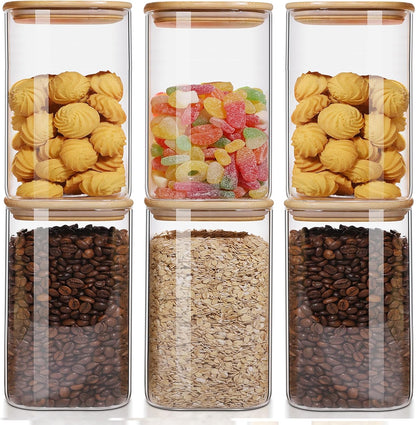50oz Glass Food Storage Jars Set of 6,Glass Storage Containers Clear Glass Food Canister with