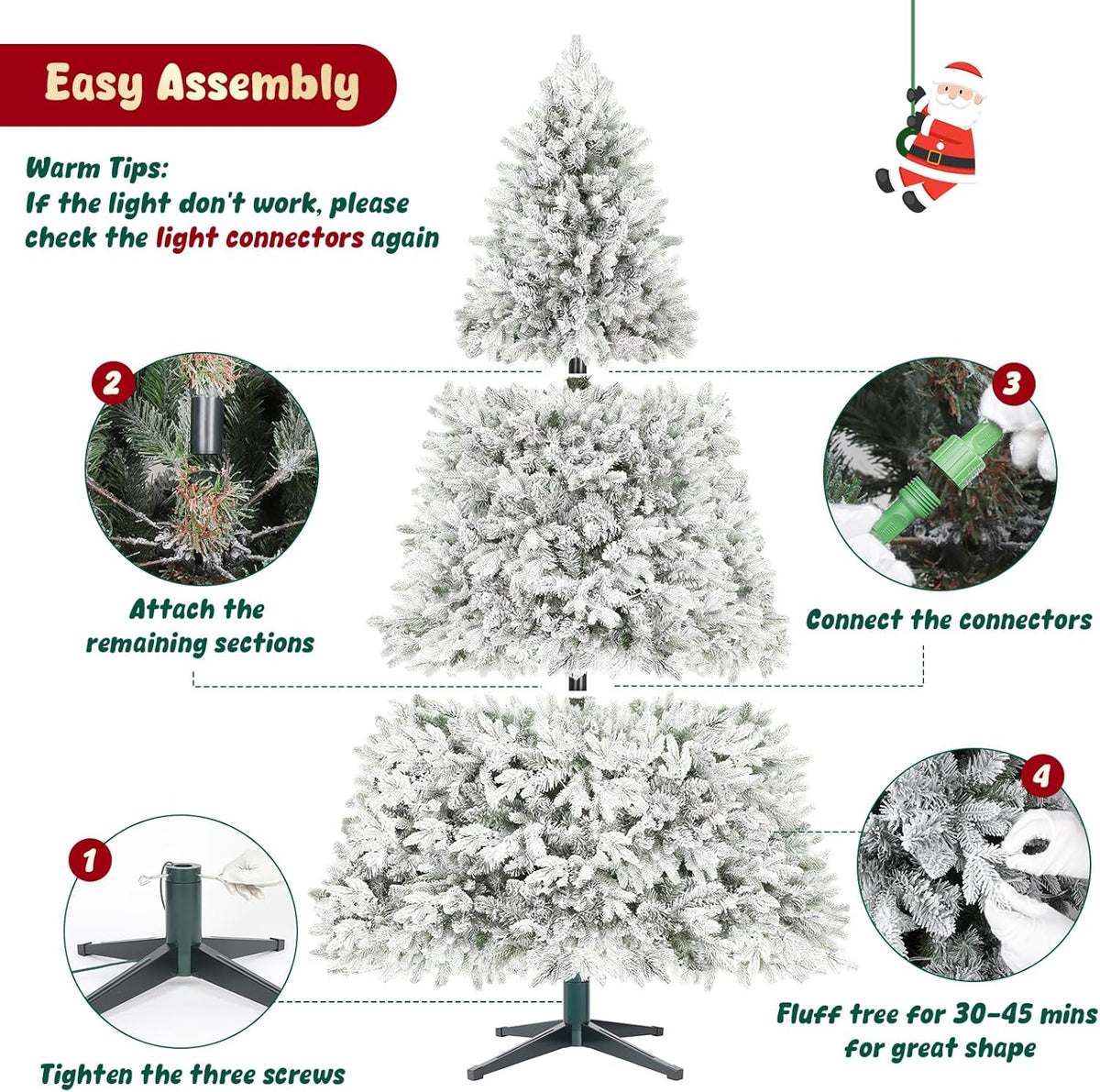 6.5FT Rotating Christmas Tree with Remote, Pre-Lit Artificial Green PE & PVC Xmas Tree, Multicolor