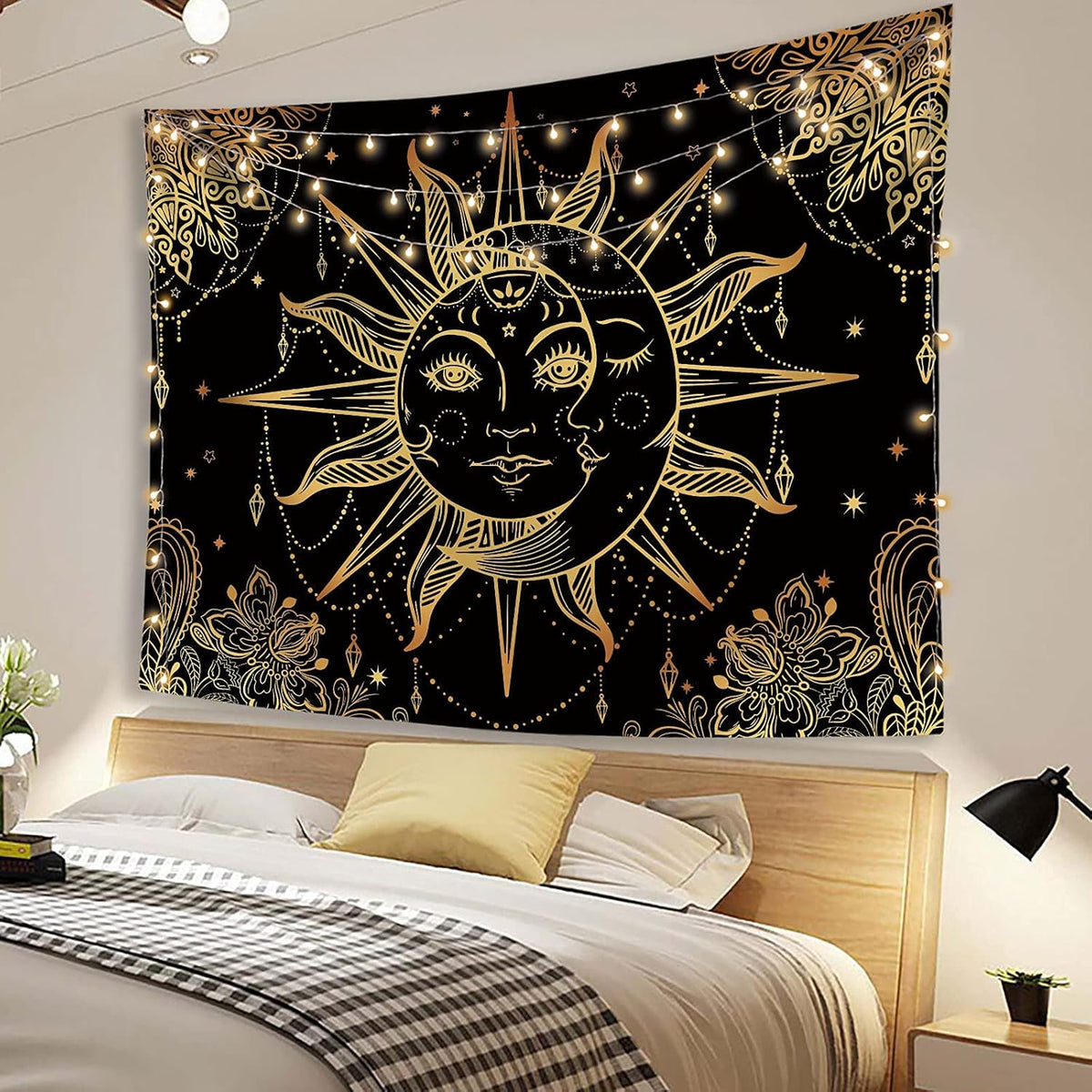 Lunerfex Hippie Sun and Moon Tapestry Bohemian Tapestry Aesthetic Cute Tapestries for Bedroom and