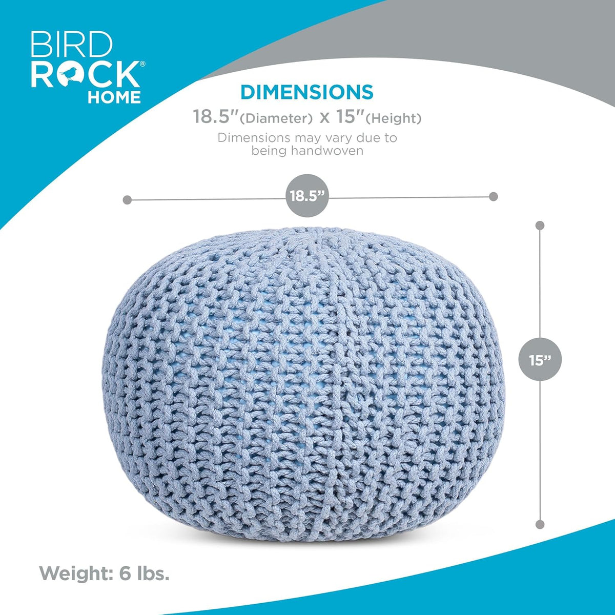 BIRDROCK HOME Round Pouf Ottoman | Cotton Braided Foot Stool with Bean Bag Filling | Boho Foot Rest