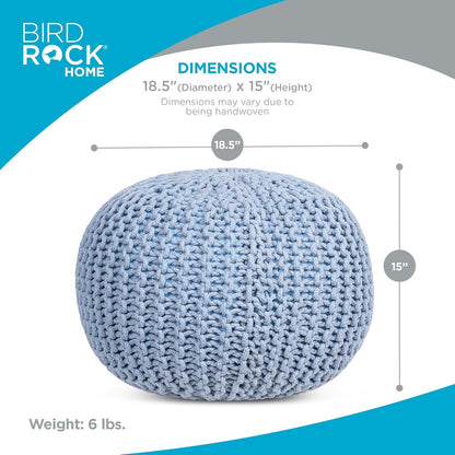 BIRDROCK HOME Round Pouf Ottoman | Cotton Braided Foot Stool with Bean Bag Filling | Boho Foot Rest