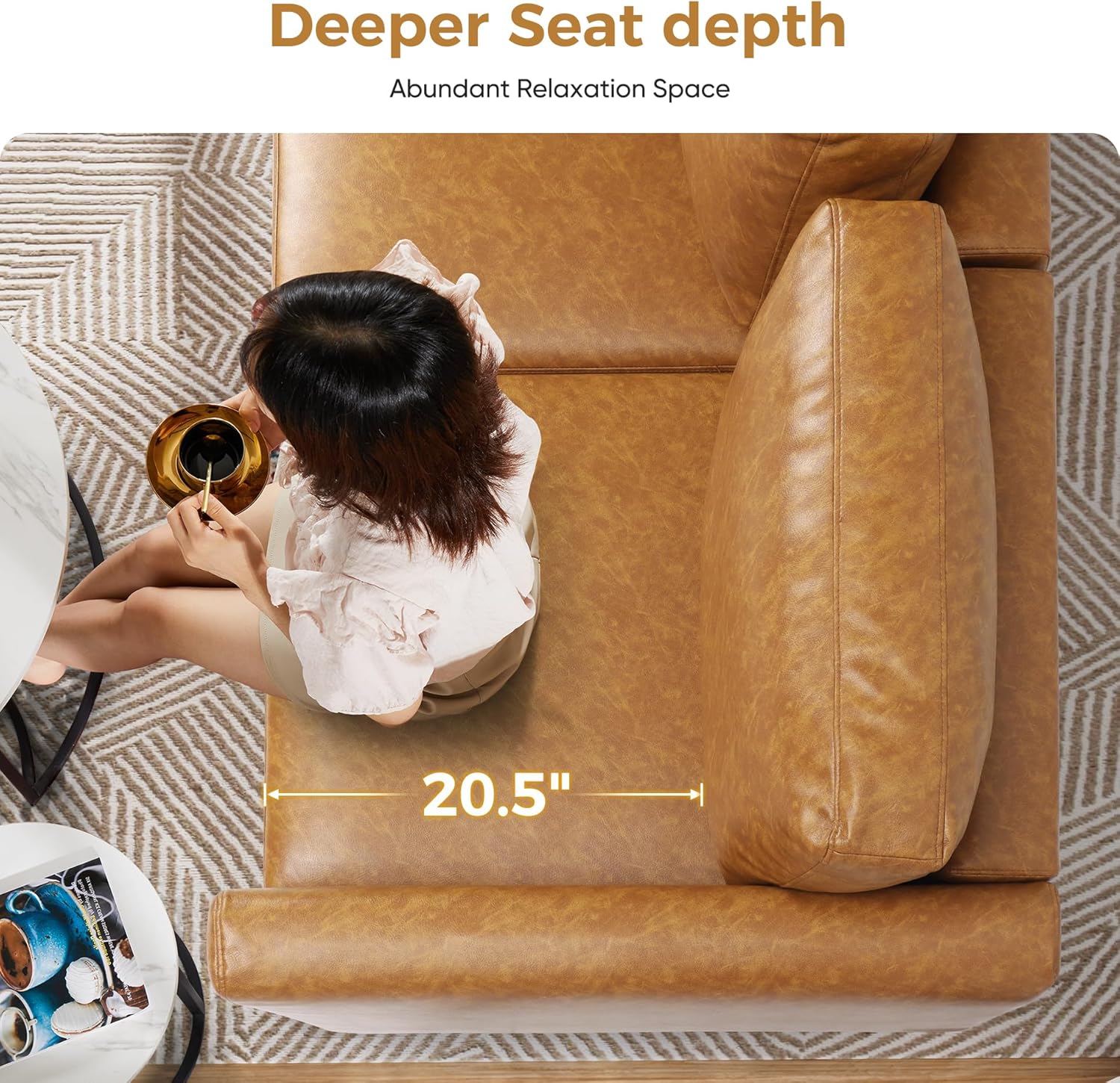 Faux Leather Oversized Accent Chair with Storage Deep Seat Single Sofa Large Reading Armchair for