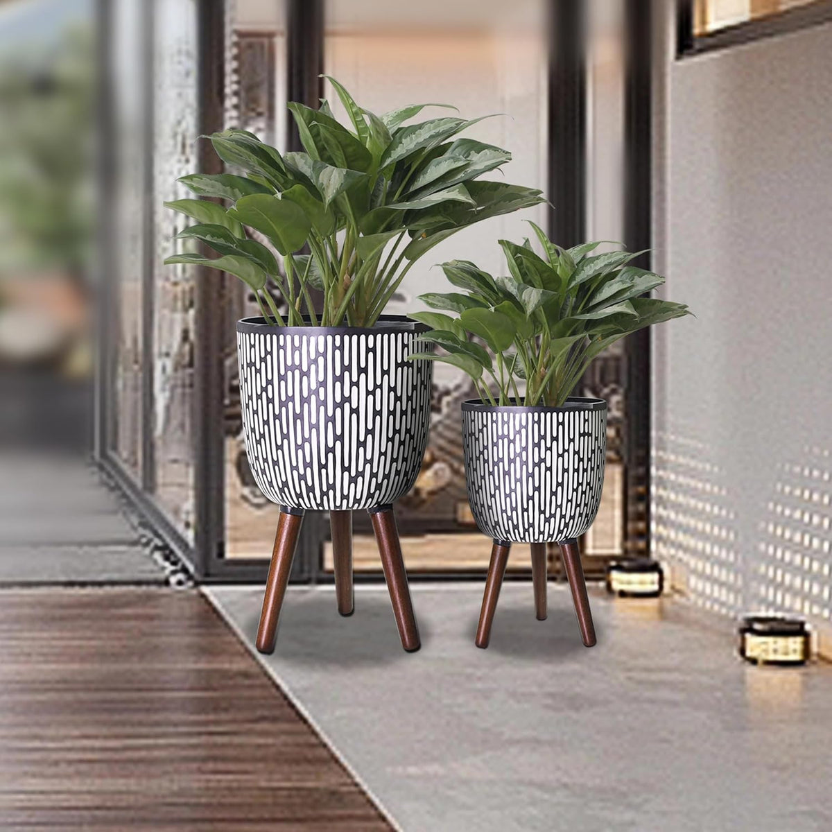 2 Set Plant Pot with Stand 10 & 12 inches, Mid-Century Large Planter with Legs for Indoor Plants