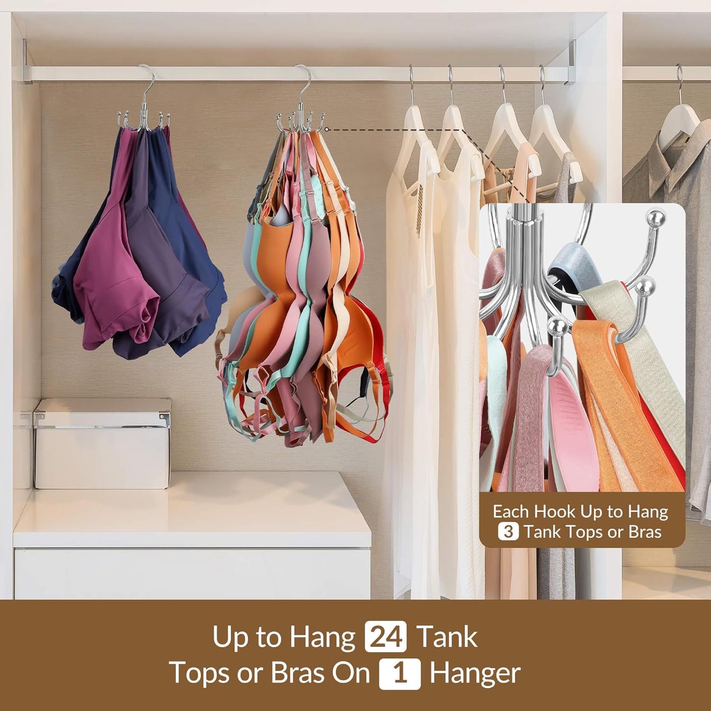 ZEDODIER Tank Top Hanger, 2 Pack Rotatable Bra Organzier for Closet, Max 48 Storage Capacity Sport