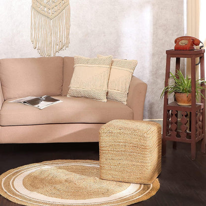 REDEARTH · Cube Pouf Foot Stool Ottoman - Jute Braided Pouffe Poof Accent Sitting - Set of 2