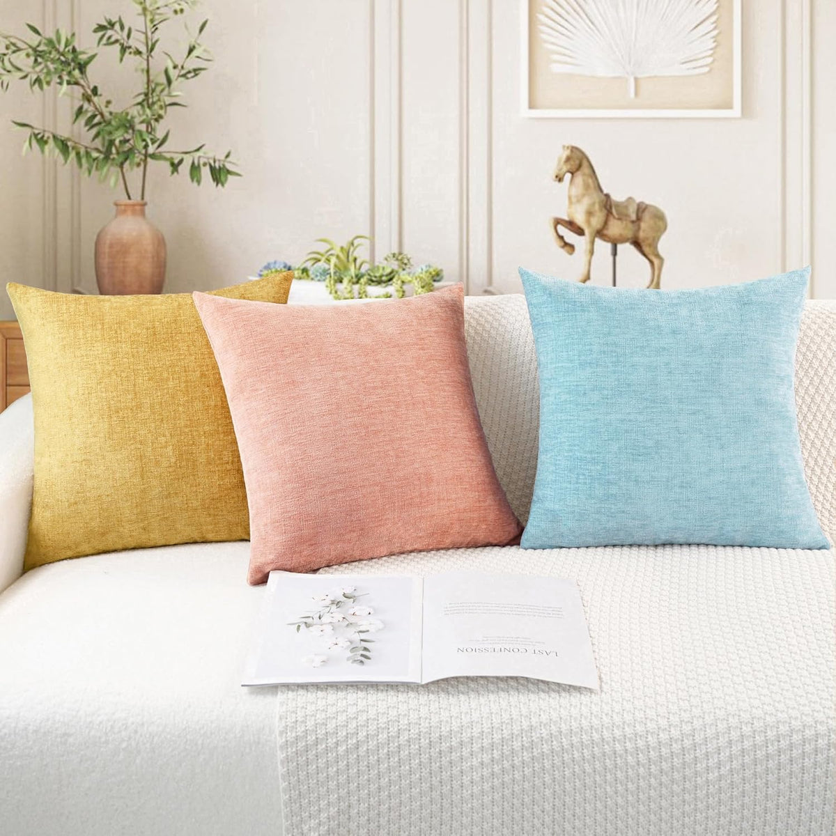 CaliTime Throw Pillow Covers Decorative 18 X 18 Inches Pack of 2 Cozy Chenille Cushion Cases for