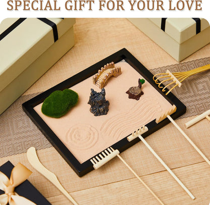 Soulchen 8 Pcs Mini Zen Garden Kit for Desk Decor DIY Your Own Zen Garden 8.5" x 6.7" Japanese Sand