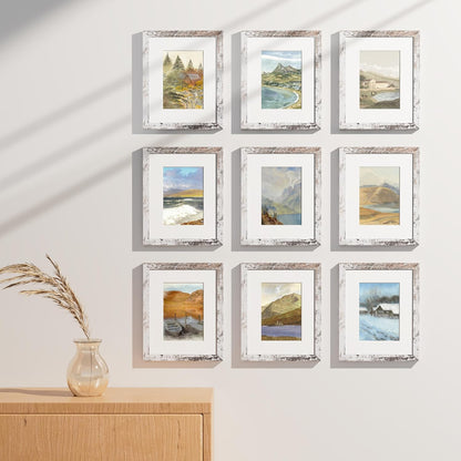 Vittanly 8x10 Picture Frames Set of 9, Shatter Resistant Plexiglass, Display 5x7 Pictures with Mat