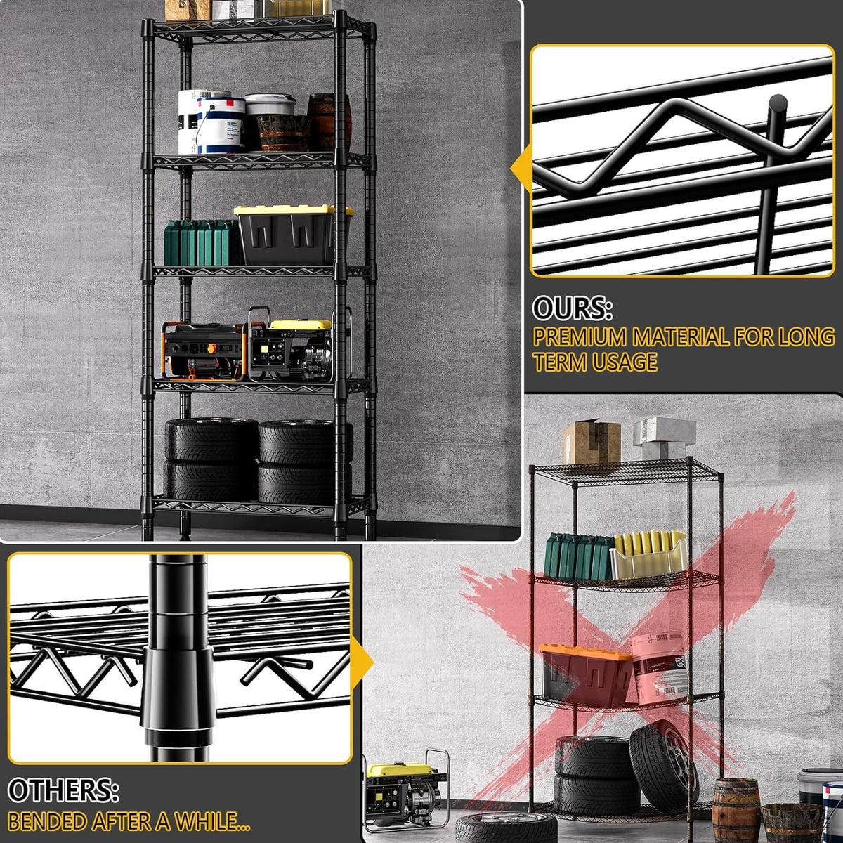 1250 lbs 5 Tier Shelf Metal Storage Shelves Wire Rack Closet Organizers for Garage Kitchen Bathroom
