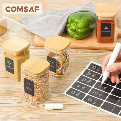 ComSaf 6Pcs 8oz Spice Jars with Label Trial Set, Glass Spice Jars with Bamboo Lids Supplementary