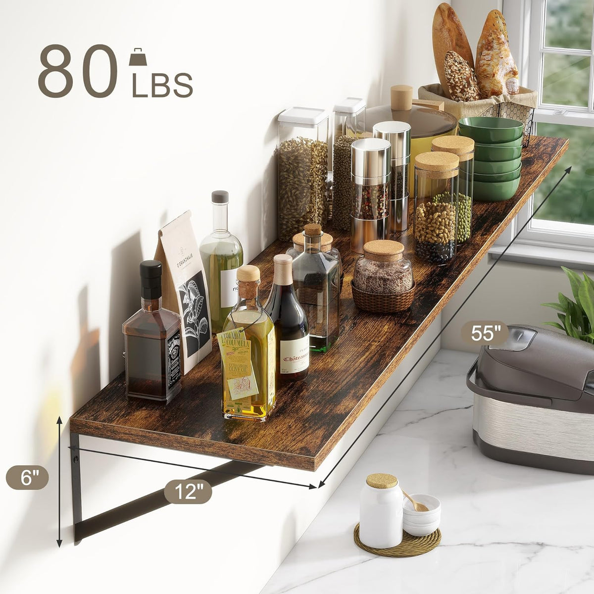 Fun Memories Deep Floating Shelves, 55W x 12D Floating Shelves for Wall, Wood Floating Shelf with