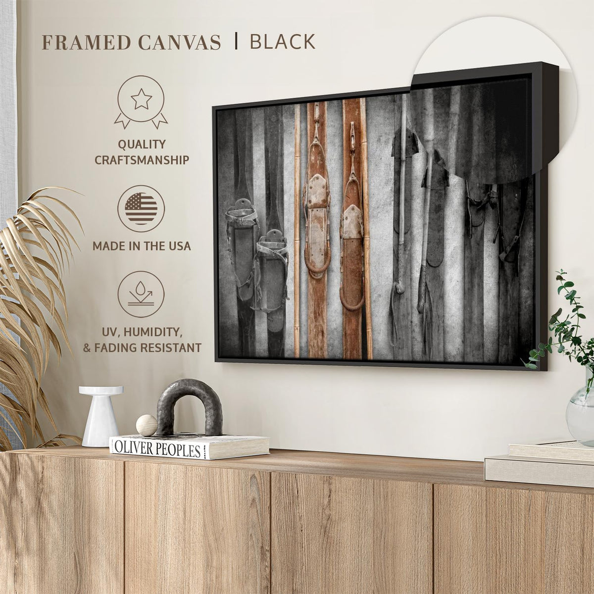 ElephantStock Ski Collection Wall Art - Horizontal Framed Canvas - 1-Piece Bathroom Wall Decor
