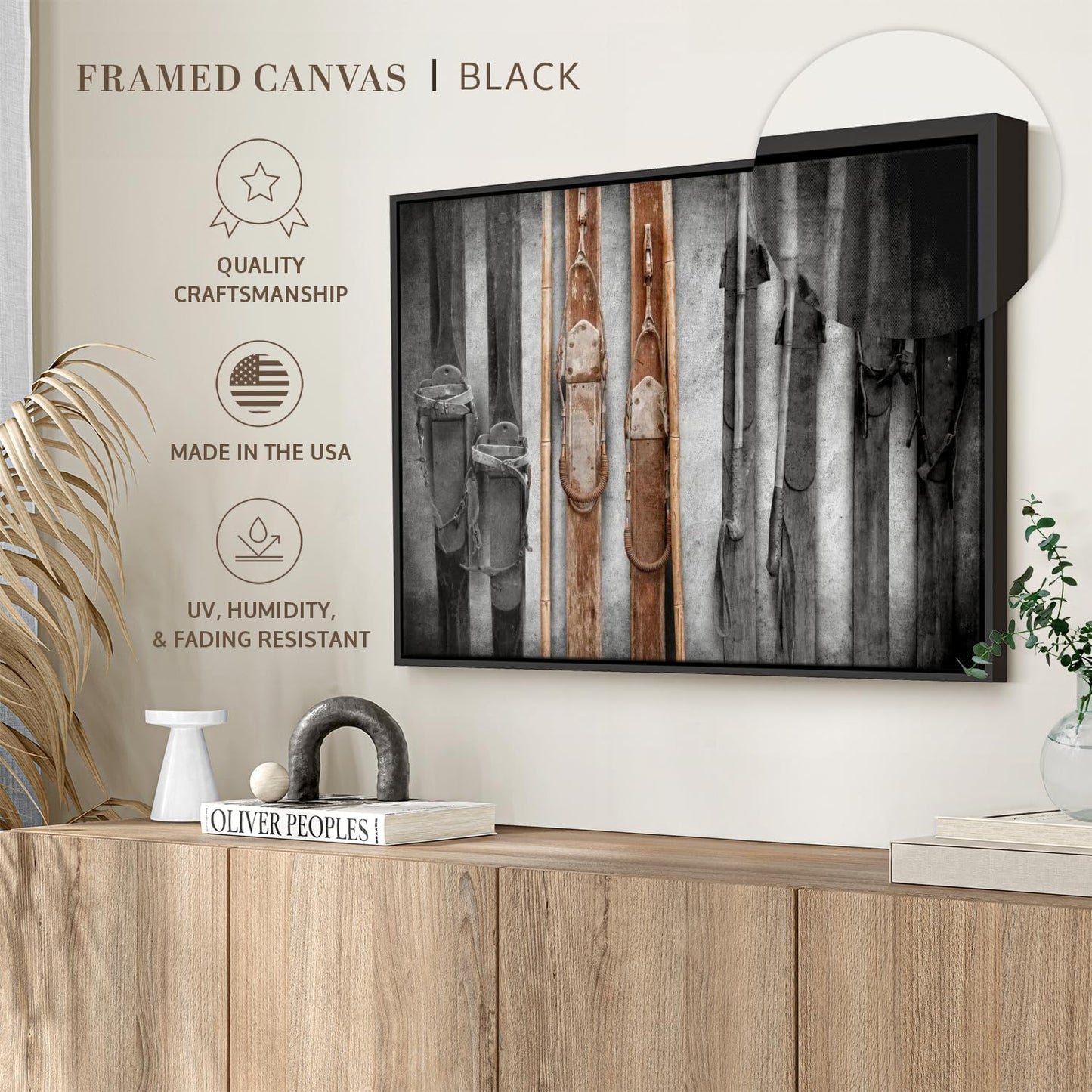 ElephantStock Ski Collection Wall Art - Horizontal Framed Canvas - 1-Piece Bathroom Wall Decor