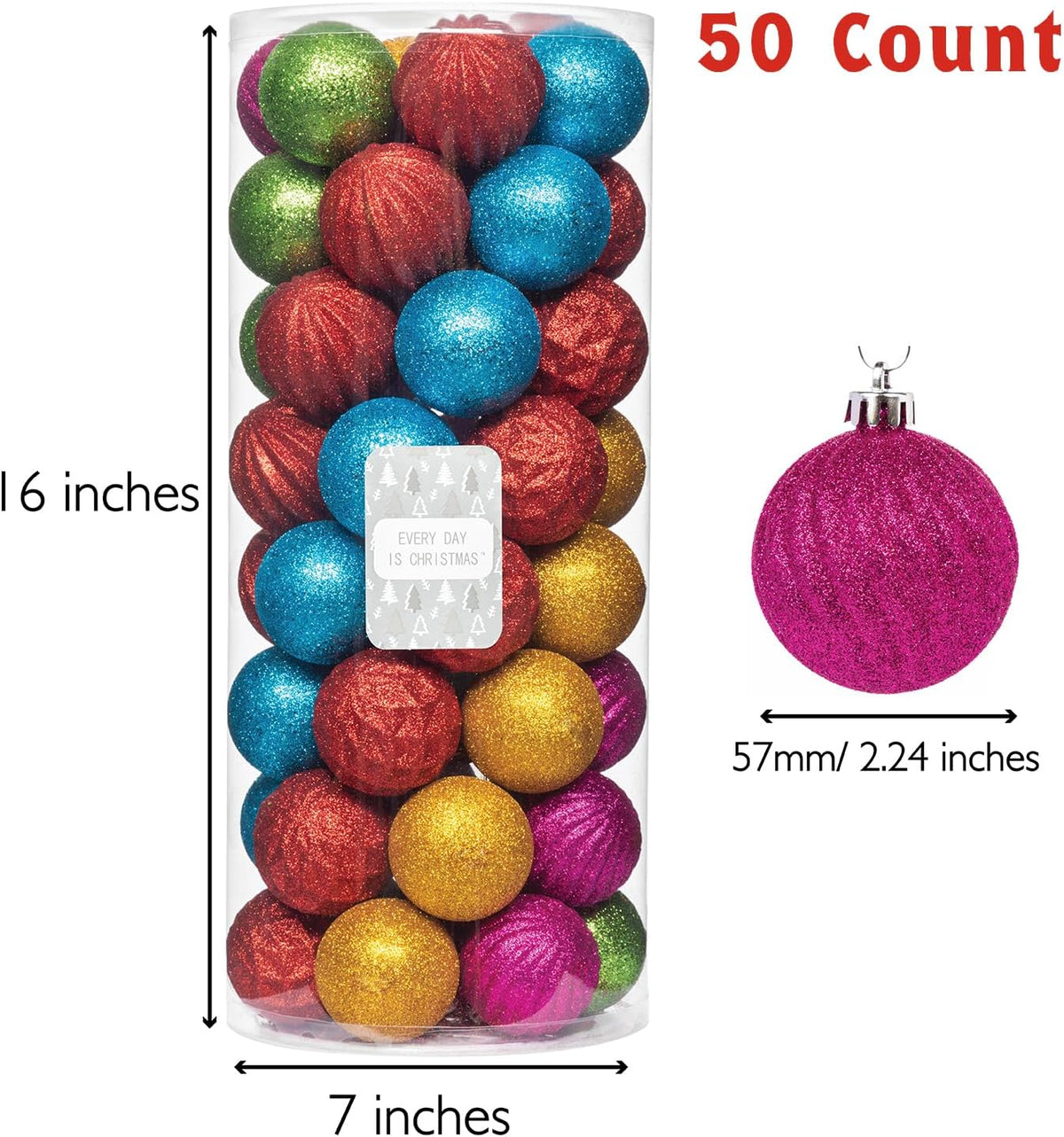 Every Day is Christmas Ornaments, Shatterproof Christmas Tree Ornament Set, Christmas Balls