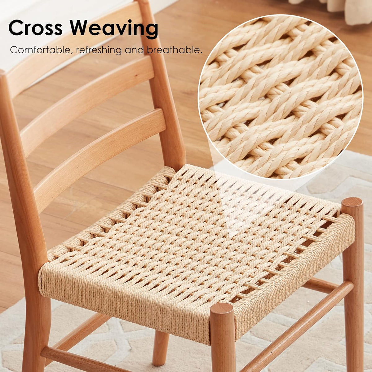 STARY Wood Rattan Dining Room Chairs with Comfortable Woven Seat,Fully-Assembled