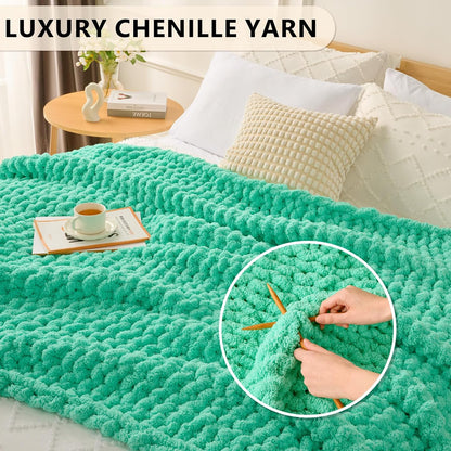 L'AGRATY Chunky Knit Blanket Throw: 50''x60'' Chenille Chunky Knitted Throw Blanket for Bed Couch