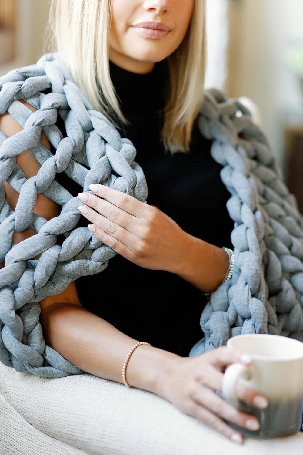 Nuzzie Chunky Knit Weighted Blanket - Breathable, Cooling, Hand Made Knit Throw Blanket for Sleep