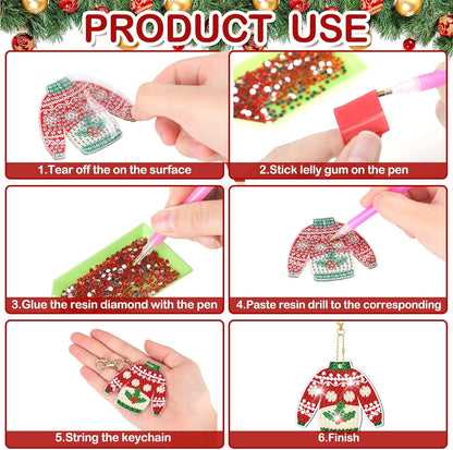 Tondiamo 20 Pcs Christmas Diamond Painting Keychain Kits 5D DIY Diamond Art Pendants Double Sided