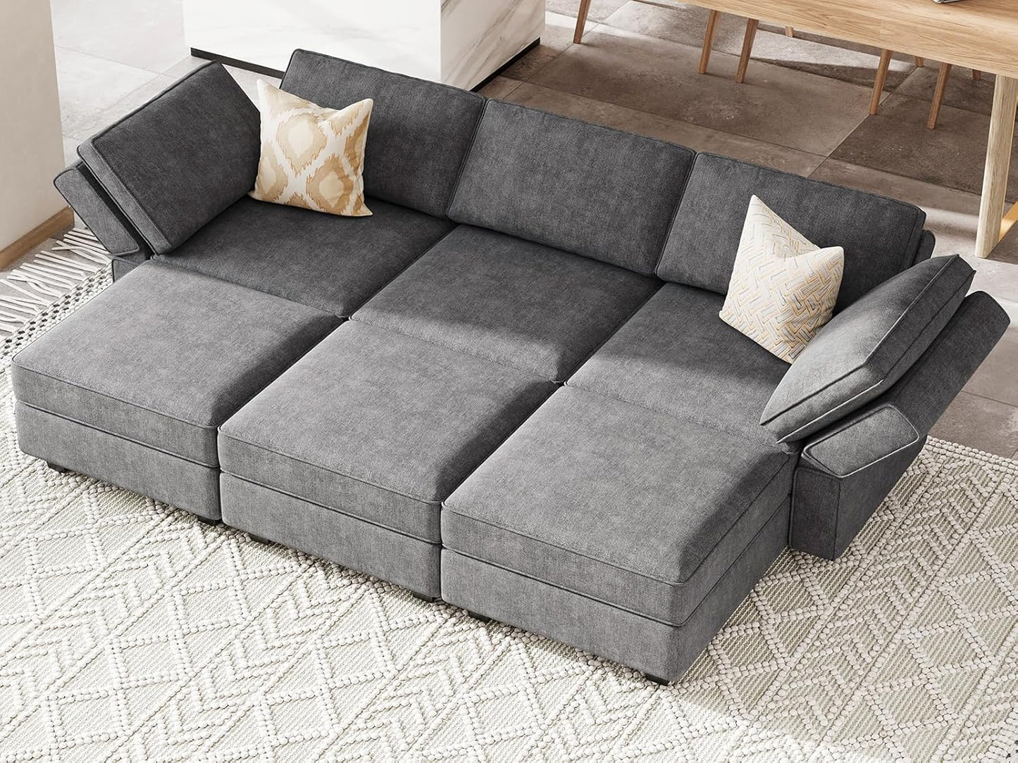 Belffin Terry Fabric Modular Sectional Sleeper Sofa Bed with Storage Convertible Sectional Couches