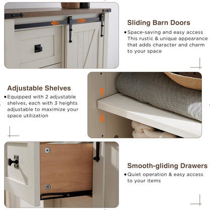 T4TREAM 5 Drawers Dresser for Bedroom w/Sliding Barn Door, Farmhouse Modern Tall Dresser 5 Chest of