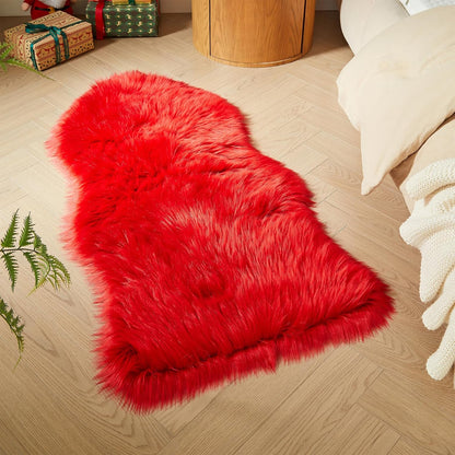 AMTOVO Faux Fur Rug, Red Area Rug, Fluffy Sheepskin Rug, Fuzzy Ultra Soft 2 x 4 ft Shag Rugs for