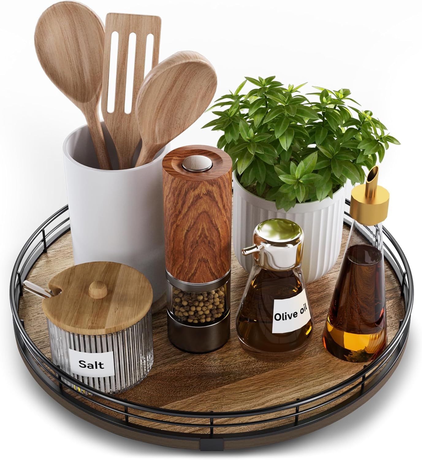Acacia Wood 12" Lazy Susan Turntable Organizer for Table Top, Farmhouse Round Wooden Lazy Susan for