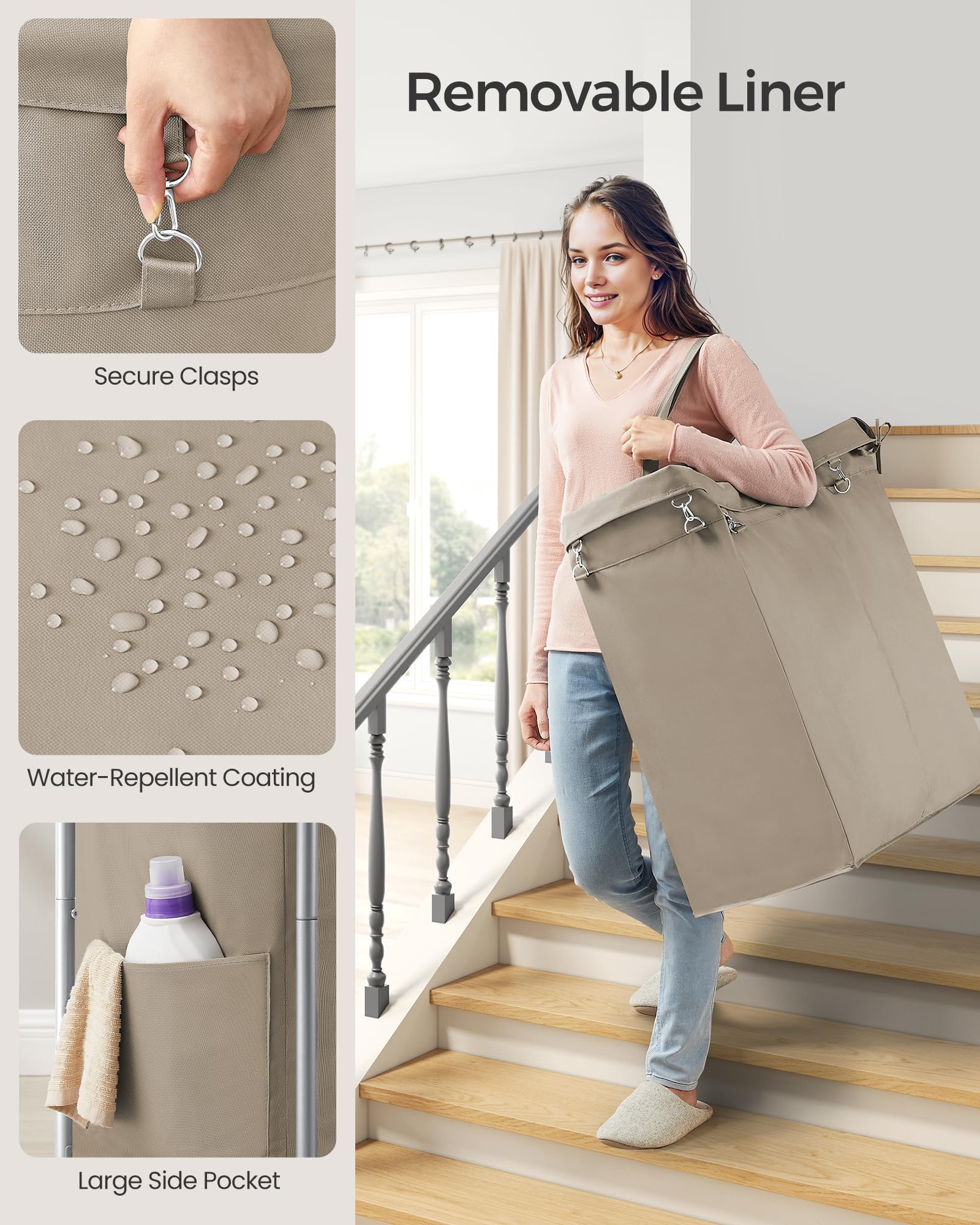 SONGMICS Laundry Basket with Wheels, 2-Section Rolling Laundry Hamper, 37 Gallons (140 L)