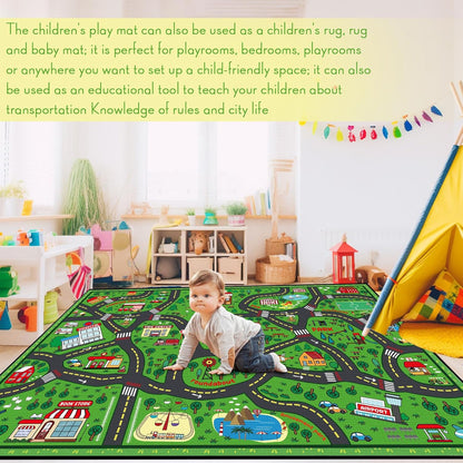 Kids Carpet Playmat Rug 4 x 6 ft Player Car Rug, City Life Traffic Road Map Mat Educational Game
