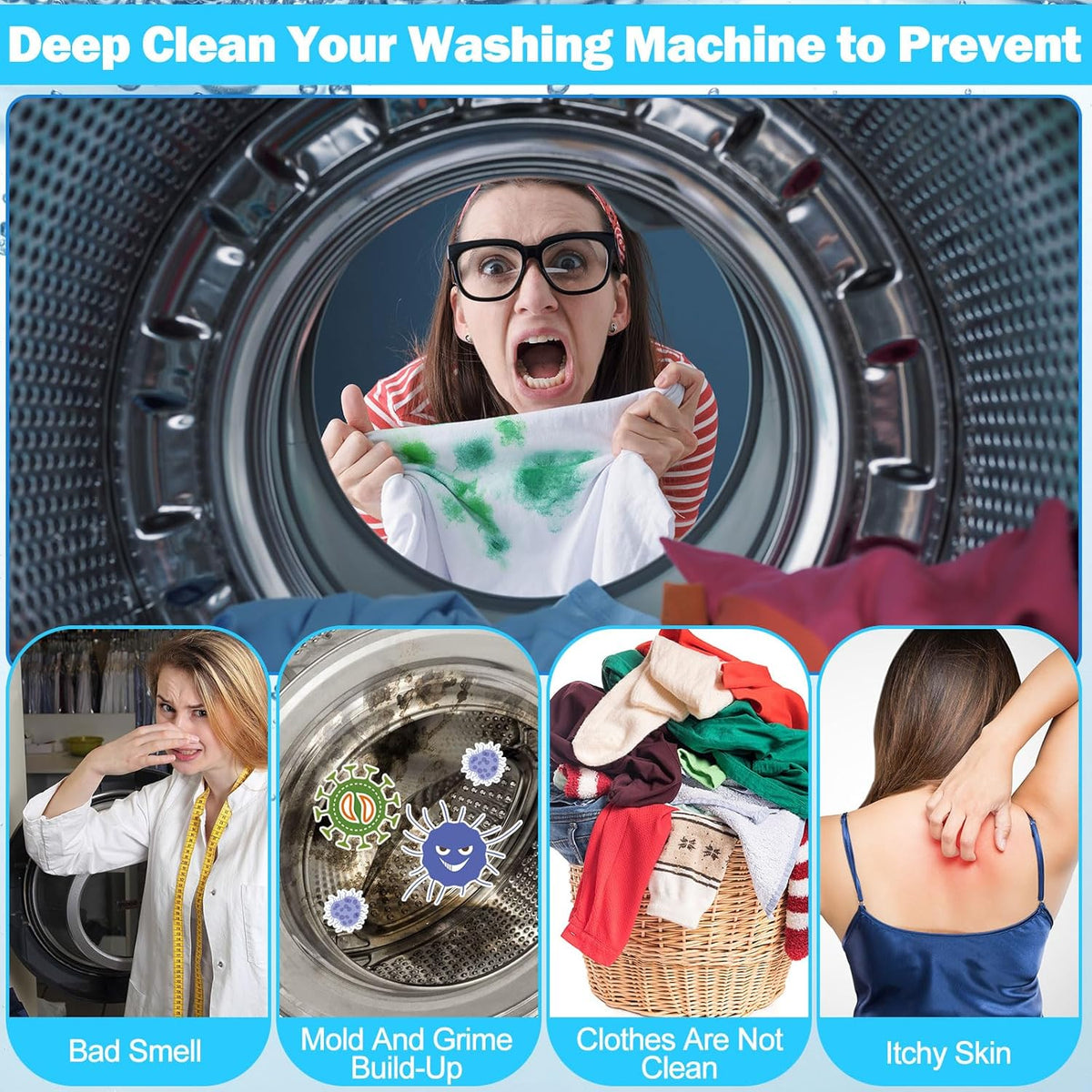 150 Pcs Washing Machine Cleaner Washing Machine Tablets Deep Cleaner Tablets for Front Loader and