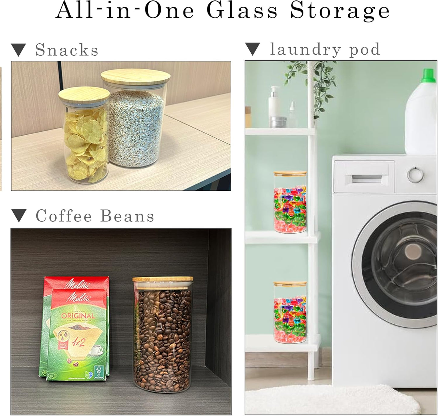 Glass Storage Jars Set Elegant Containers with Airtight Bamboo Lids, Perfect for Kitchen