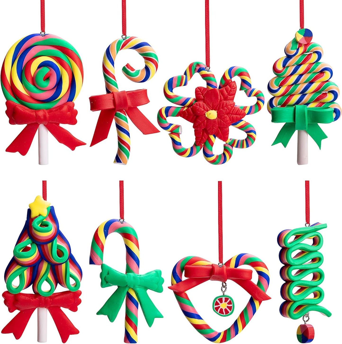 codree 8 Pcs Christmas Lollipop Ornaments- Rainbow Candy Cane Hanging Ornaments for Christmas Tree