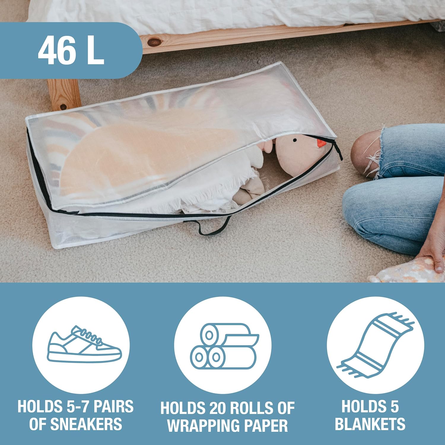 CleverMade Under Bed Storage Bag - Collapsible Storage for Shoes and Clothes Easy Use - Heavy Duty