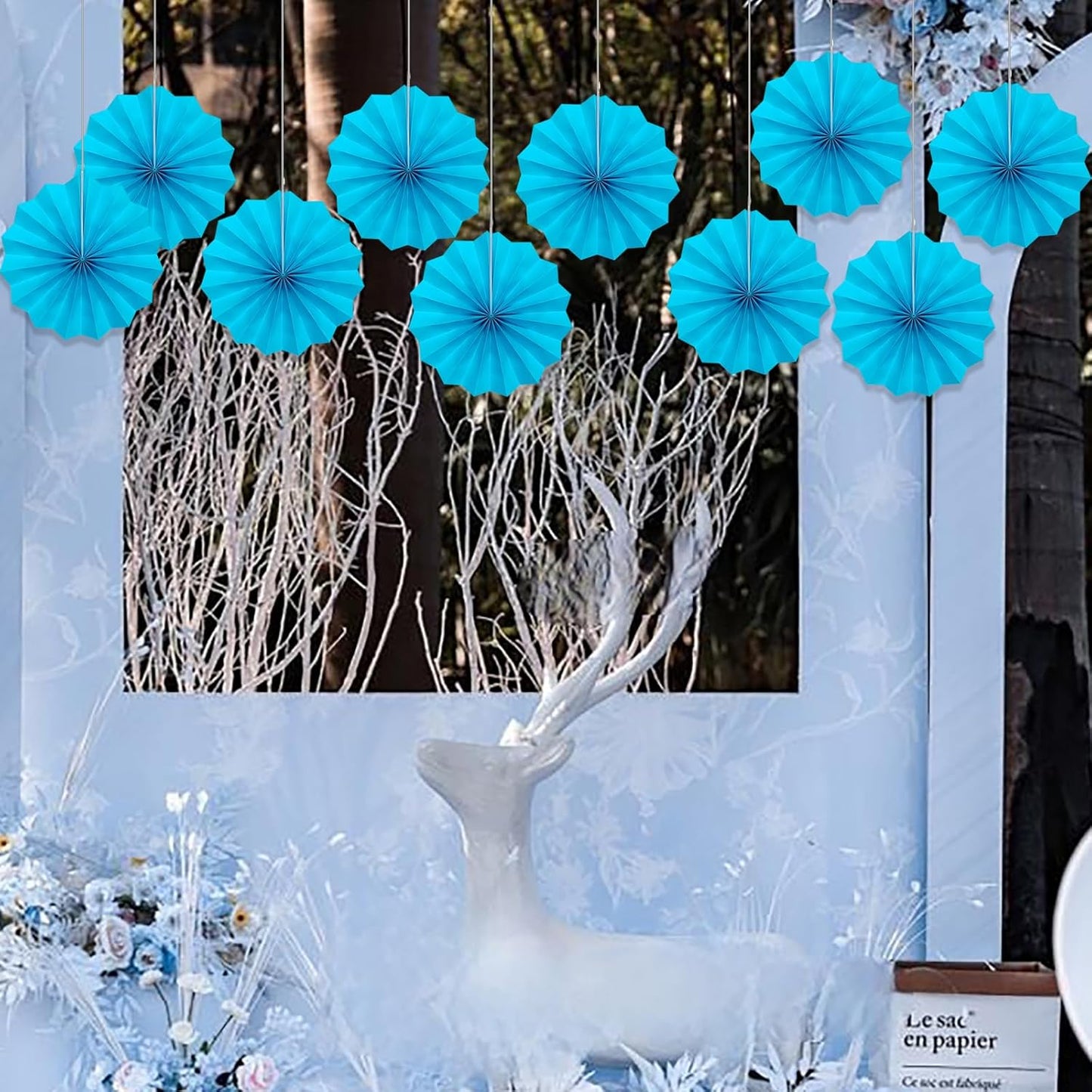 BARTHEW Blue Hanging Paper Fans,Blueaccessories Paper Decorations for Party,Blue Harmony Classroom